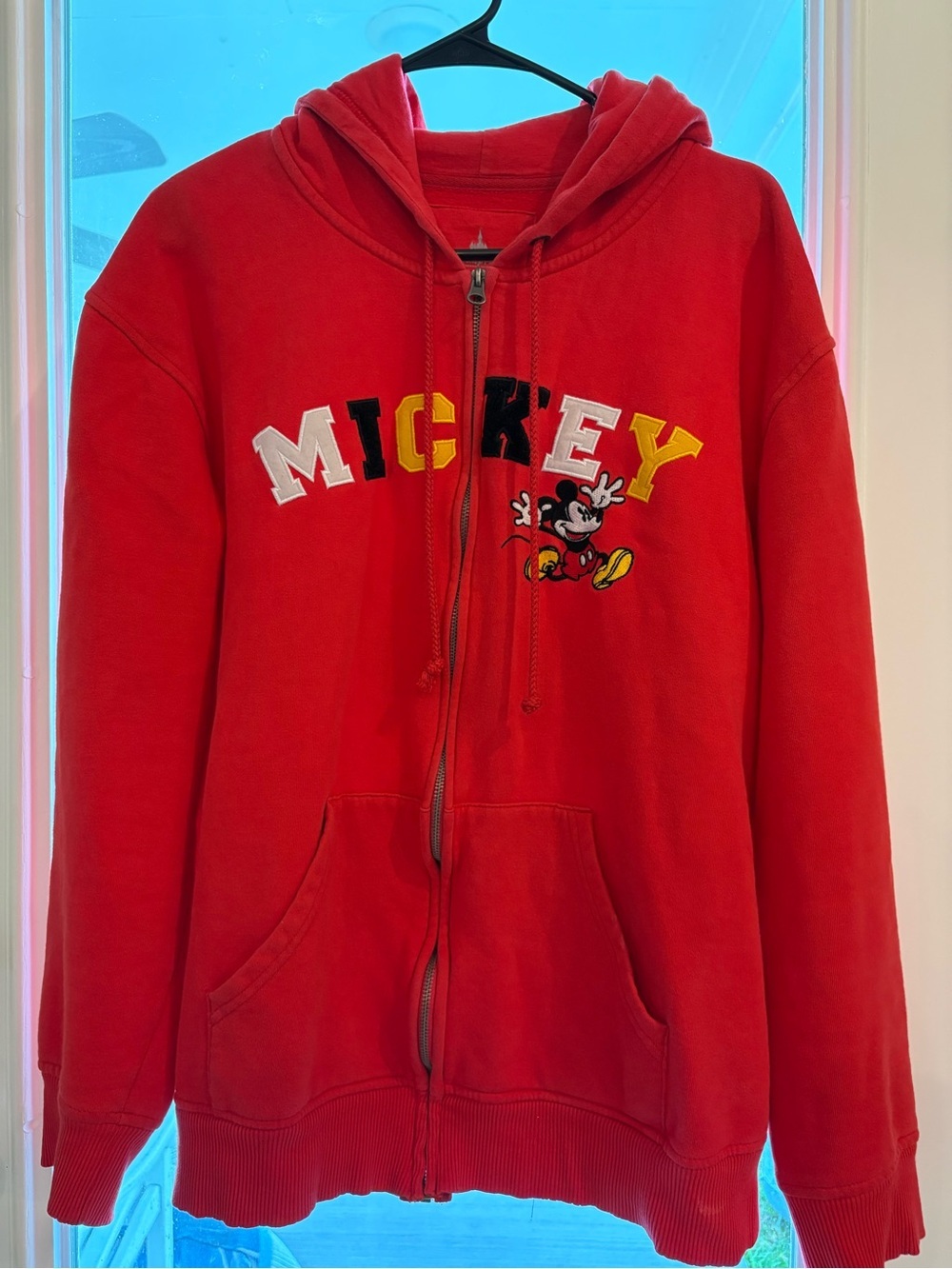 Mickey Mouse Hoodie XL Walt Disney World Full Zip Jacket Embroidered Red